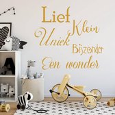 Muursticker Lief, Klein, Uniek, Bijzonder, Een Wonder -  Goud -  120 x 113 cm  -  nederlandse teksten  baby en kinderkamer  alle - Muursticker4Sale