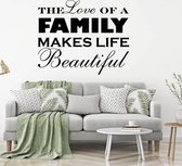 Muursticker The Love Of A Family Makes Life Beautiful -  Geel -  140 x 112 cm  -  engelse teksten  woonkamer  alle - Muursticker4Sale