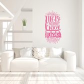 Muursticker Life Is A Journey Enjoy The Ride Met Busje -  Roze -  120 x 59 cm  -  slaapkamer  woonkamer  alle - Muursticker4Sale