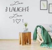 Muursticker Live Laugh Love Hartje - Donkergrijs - 40 x 40 cm - engelse teksten slaapkamer woonkamer