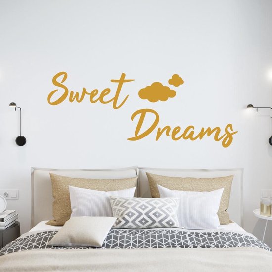 Muursticker Sweet Dreams Met Wolkjes - Goud - 80 x 31 cm - alle muurstickers slaapkamer