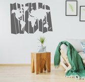 Muursticker Wereldkaart -  Donkergrijs -  160 x 120 cm  -  alle muurstickers  slaapkamer  woonkamer - Muursticker4Sale