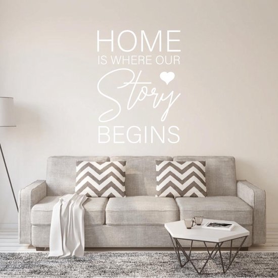 Muursticker Home Is Where Our Story Begins - Wit - 100 x 135 cm - alle muurstickers woonkamer