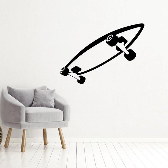 Muursticker Skateboard - Geel - 80 x 57 cm - alle muurstickers baby en kinderkamer