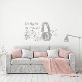 Muursticker Delight In Music -  Lichtgrijs -  120 x 70 cm  -  alle muurstickers  woonkamer  engelse teksten - Muursticker4Sale