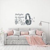 Muursticker Delight In Music -  Donkergrijs -  160 x 93 cm  -  alle muurstickers  woonkamer  engelse teksten - Muursticker4Sale