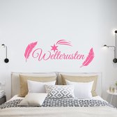 Muursticker Welterusten Veer En Sterren - Roze - 120 x 47 cm - slaapkamer nederlandse teksten