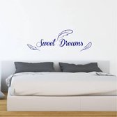 Muursticker Sweet Dreams Met Veren - Donkerblauw - 120 x 40 cm - slaapkamer engelse teksten