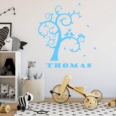 Muursticker Boom Met Vogels En Naam - Lichtblauw - 40 x 36 cm - baby en kinderkamer naam stickers dieren