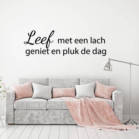 Muursticker Leef Met Een Lach Geniet En Pluk De Dag - Groen - 80 x 24 cm - woonkamer slaapkamer nederlandse teksten