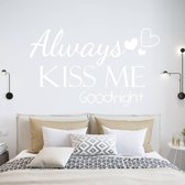 Muursticker Always Kiss Me Goodnight Met Hartjes -  Wit -  160 x 96 cm  -  slaapkamer  engelse teksten  alle - Muursticker4Sale