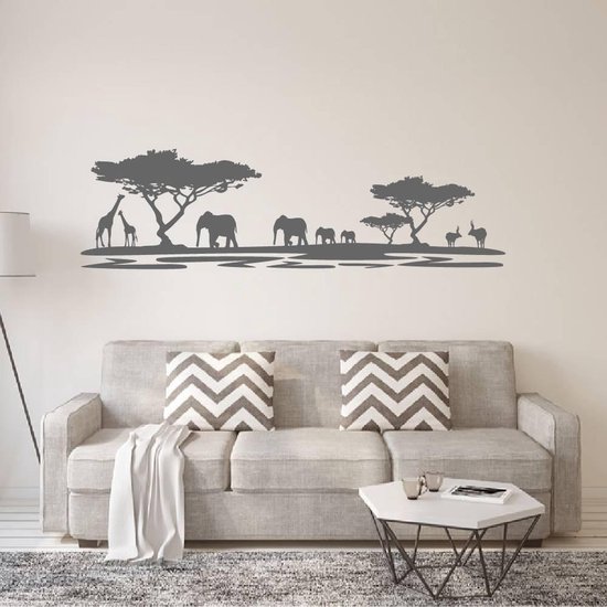 Muursticker Afrika Dieren - Donkergrijs - 160 x 45 cm - woonkamer slaapkamer alle