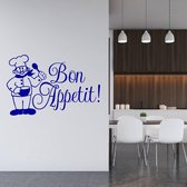 Muursticker Bon Appetit Met Kok -  Donkerblauw -  100 x 65 cm  -  keuken  alle - Muursticker4Sale