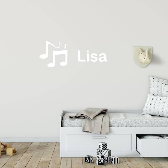 Foto: Muursticker muziek noten met naam wit 120 x 25 cm baby en kinderkamer naam stickers