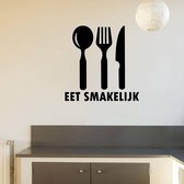 Muursticker Eet Smakelijk Met Bestek - Zwart - 40 x 37 cm - keuken nederlandse teksten