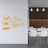 Muursticker Bon Appetit Met Kok -  Goud -  140 x 92 cm  -  keuken  alle - Muursticker4Sale