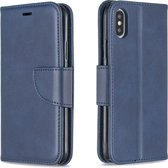 Retro lamsvacht textuur pure kleur horizontale flip pu lederen case voor iPhone X / XS, met houder & kaartsleuven & portemonnee & lanyard (blauw)