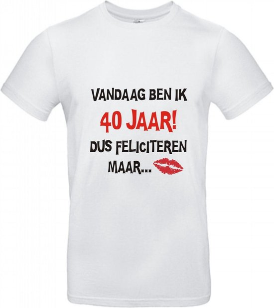 40 jaar - 40 jaar verjaardag - T-shirt Vandaag ben ik 40 jaar dus feliciteren maar - Maat XL - Wit