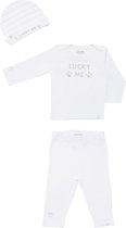 Frogs & Dogs - kraamcadeau - baby - meisjes - broek + Lucky shirt + muts - Glitter - wit - maat 68