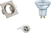 LED Spot Set - OSRAM Parathom PAR16 927 36D - GU10 Fitting - Dimbaar - Inbouw Vierkant - Mat Nikkel - 3.7W - Warm Wit 2700K - Kantelbaar 80mm - BES LED