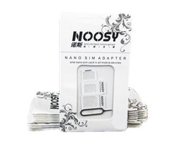 Noosy wit 4 In 1 Micro SIM Adapter / Nano Adapter / SIM Adapter met Eject Pin voor iPhone , HTC, Samsung, LG, Motorola, Sony, Nexus, Met SIM retail Box, Hoge Kwaliteit.