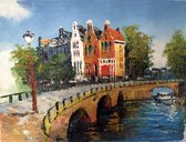 City scene Amsterdam, canal, white boat 30x40CM/12x16INCH