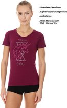 Brubeck Outdoorkleding Wandelshirt Dames - Naadloos Lichtgewicht AirBalance T-Shirt met Merino Wol - Plum Paars S