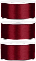 3x Hobby/decoratie bordeaux rode satijnen sierlinten 2,5 cm/25 mm x 25 meter - Cadeaulinten satijnlinten/ribbons - Bordeaux rode linten - Hobbymateriaal benodigdheden - Verpakkingsmaterialen