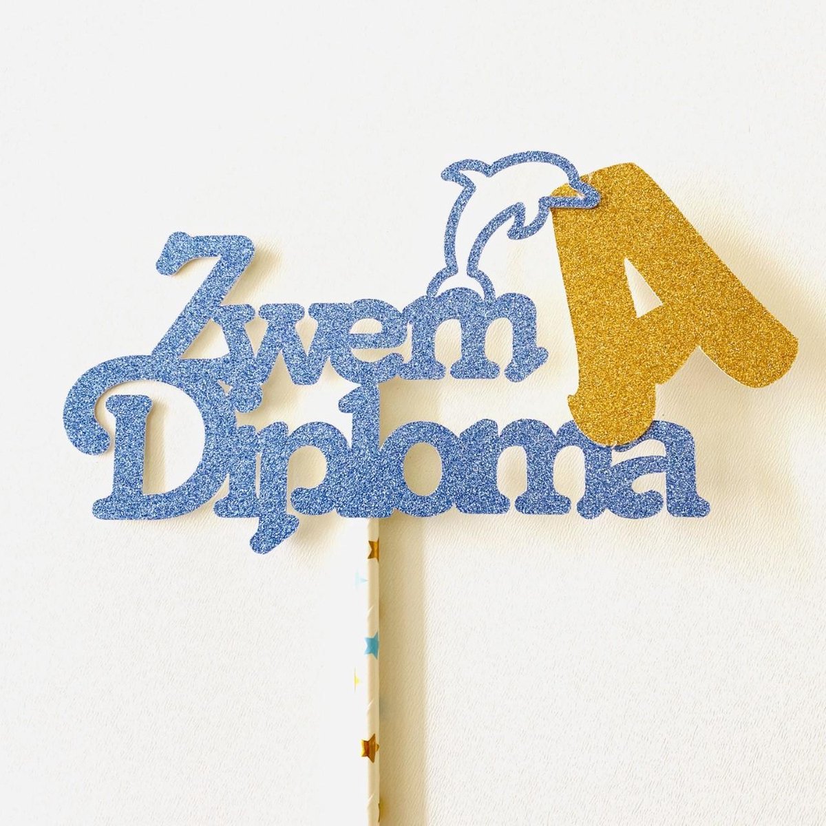 Taartdecoratie versiering| Taarttopper| Zwemdiploma A|Glitter blauw|14 cm breed| karton