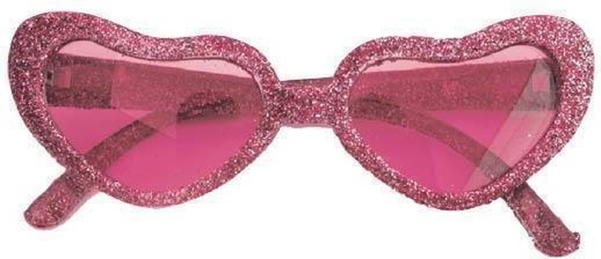 Hartjesbril glitter roze