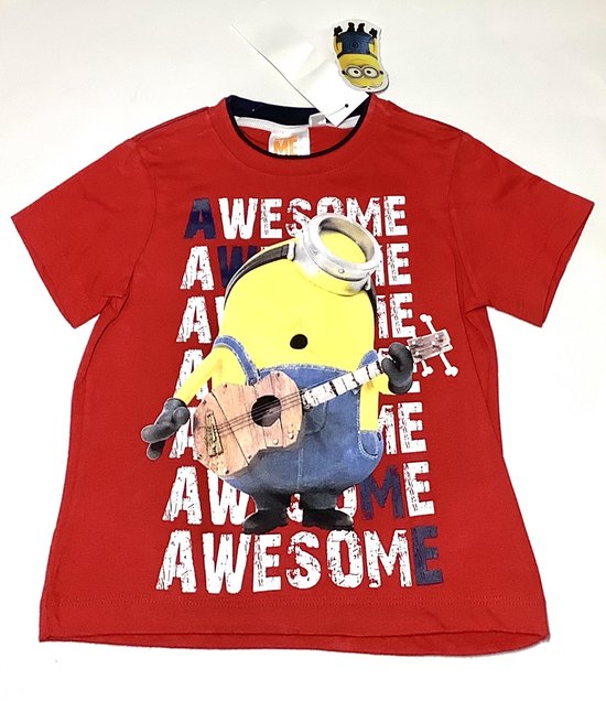 Minions T-shirt - Awesome - rood - maat 110/116 (6 jaar)