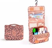 Toilettas met Haak - Roze met Luipaardprint - Beautycase - Organizer - Reistas - Uitklapbare Toilettas - Trendy