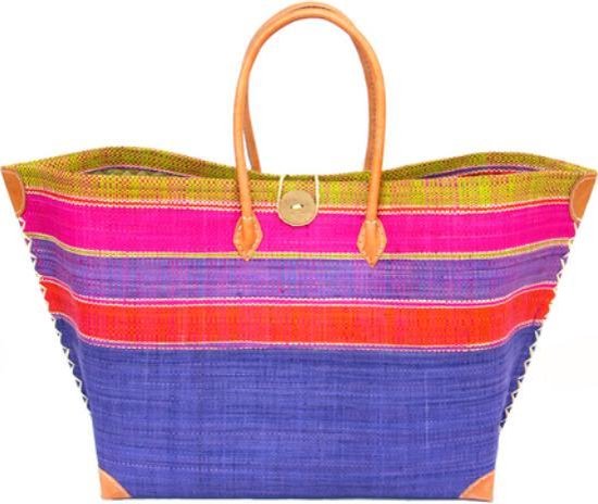 Leuke gestreepte shopper / strandtas. Multi colour | Strandtassen