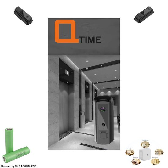 Q-time -  1 HD720P - Draadloze slimme deurbel – Slank ontwerp – Snelle response – lager stroomverbruik – Hoge resolutie – inclusief 2 Accu’s – inclusief Gong - dit is geen Eken deurbel - dit is geen Ring deurbel