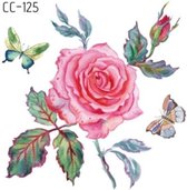 Temporary tattoo | tijdelijke tattoo | fake tattoo | roos met bladeren en vlinders | 60 x 60 mm