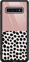 Samsung S10 hoesje glass - Stippen roze | Samsung Galaxy S10 case | Hardcase backcover zwart