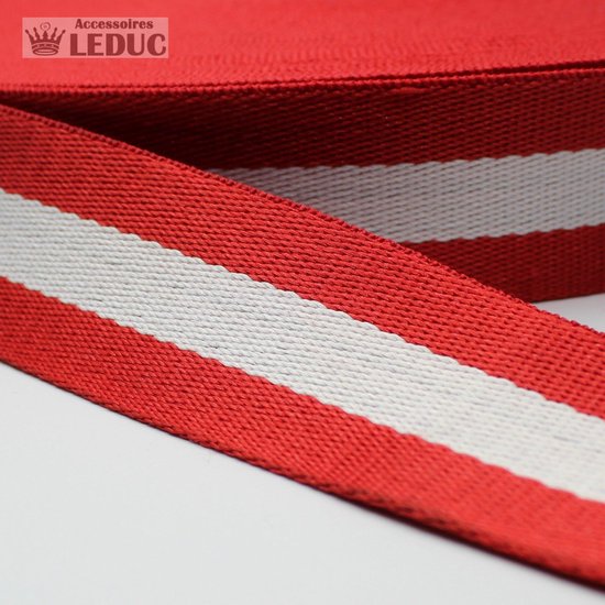 Ruban Sangle Rayé 5 Mètres 40mm Rouge / Blanc