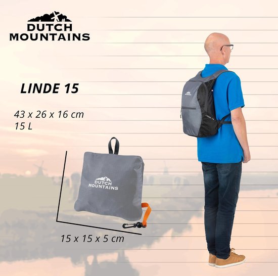 Dutch Mountains® ‘Linde’ | Opvouwbare Backpack | Daypack | Outdoor Rugzak | Superlicht | 2021 model | 15 Liter | Zwart - Dutch Mountains