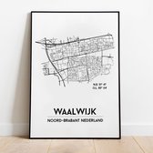 Waalwijk city poster, A4 zonder lijst, plattegrond poster, woonplaatsposter, woonposter