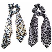 Panterprint scrunchies met lint / Bow scrunchies leopard | Haarelastiekjes | Haarwokkel | losseblousekraagjes.nl