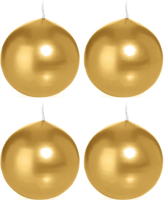 4x Gouden bolkaarsen 8 cm 25 branduren - Ronde geurloze kaarsen - Woondecoraties