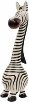 Houten Zebra lange Nek XL - Hout - 40x20x9 cm - Wit , Zwart - India - Sarana - Fairtrade