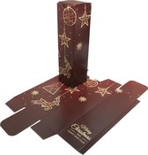 Presentdoosje Wijndoos "Merry Christmas Happy New Year" rood/goud: 8 x 8 x 30cm (10 stuks)
