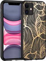 iPhone 11 Hoesje Siliconen - iMoshion Design hoesje - Goud / Zwart / Golden Leaves