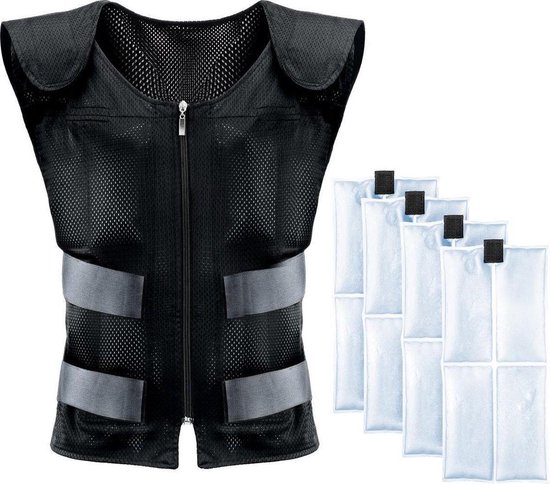 Yaoliucp Koelvest met 2 USB-ventilatoren, 3 snelheden, airconditioning, ventilatorjas, zonnebescherming, ijskoelvest met rits en zakken voor constructie, vissen, sport in hete zomer, S