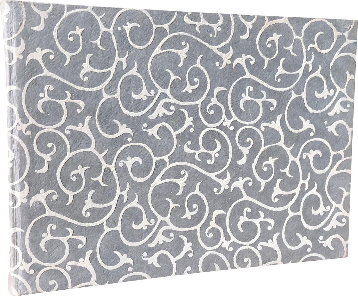 Gastenboek / fotoalbum 18x25cm, met mulberry papier aan de buitenzijde, blauwgrijs met witte opdruk