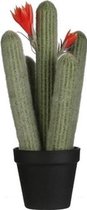 Groene Cereus/zuilcactus kunstplant 39 cm in zwarte plastic pot - Kunstplanten/nepplanten