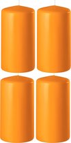 4x Oranje cilinderkaarsen/stompkaarsen 6 x 8 cm 27 branduren - Geurloze kaarsen oranje - Woondecoraties
