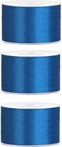 3x Hobby/decoratie blauw satijnen sierlinten 3,8 cm/38 mm x 25 meter - Cadeaulint satijnlint/ribbon - Blauwe linten - Hobbymateriaal benodigdheden - Verpakkingsmaterialen