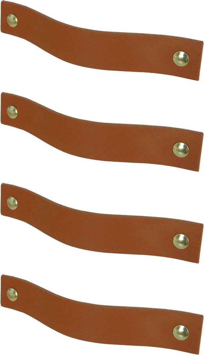 4x leren handgrepen 'platte greep' - maat M (19 x 2,5 cm) - COGNAC - incl. 3 kleuren schroefjes (handgreepjes - leren grepen - greepjes - leren lusjes)